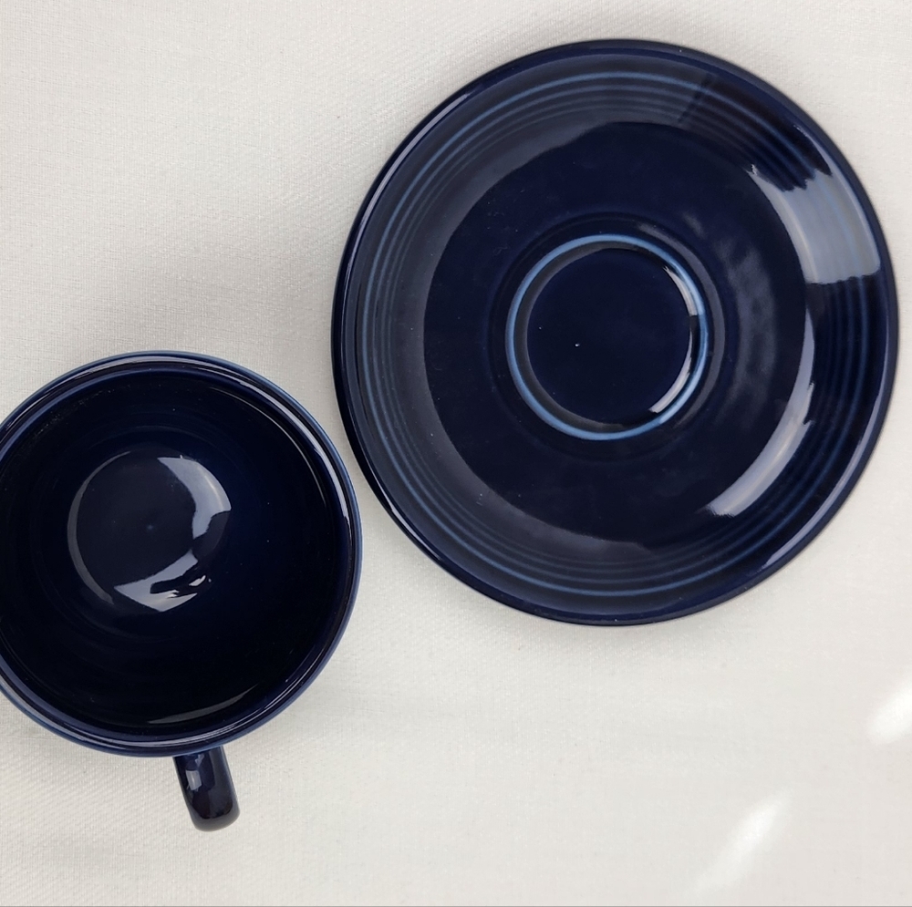 Fiesta Homer Laughlin Dark Blue Coffee/ Tea Mug Cup And Saucer Plate. - Picture 2 of 7